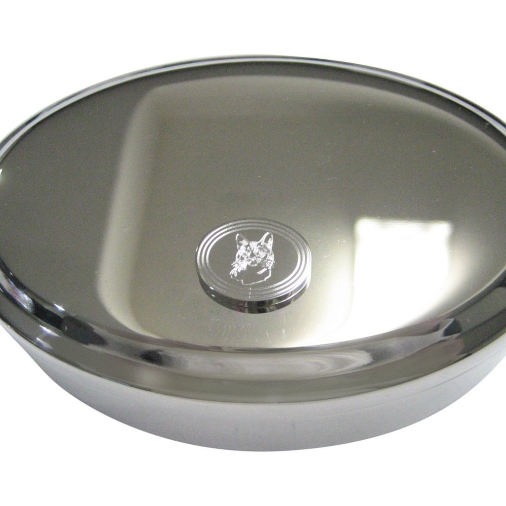 Etched Oval Cat Head Oval Trinket Jewelry Box